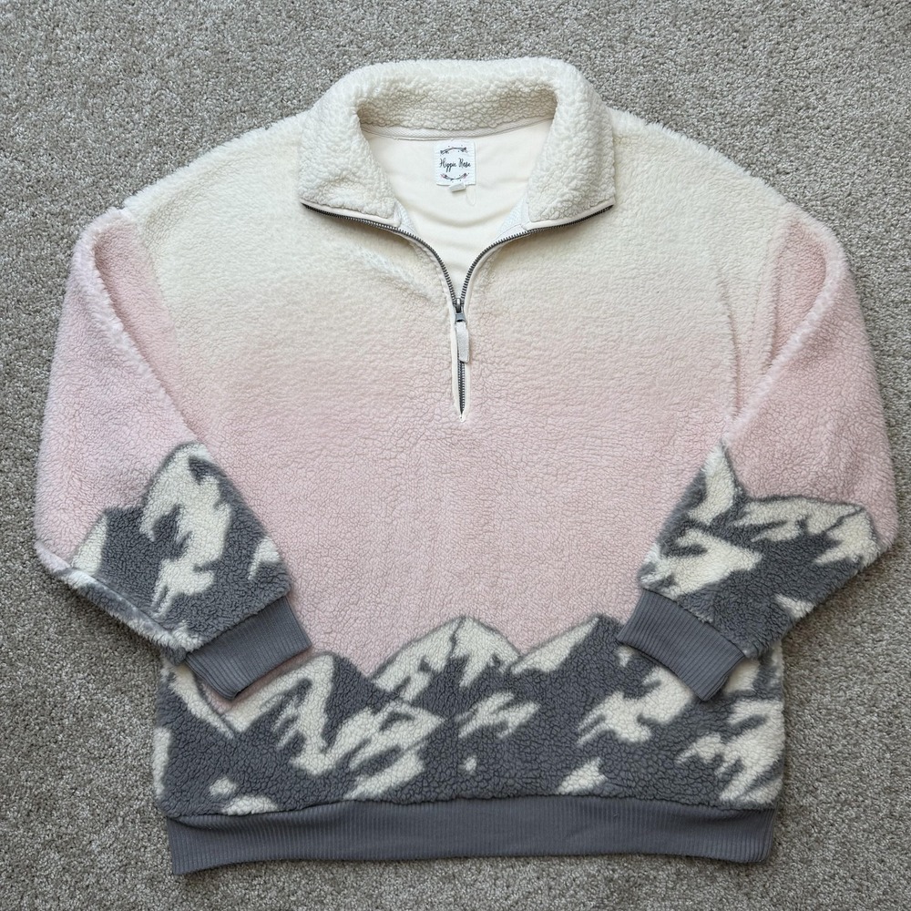 Hippie Rose Sweater Womens Medium Pink Collared Fleece 1/4 Zip Mountain